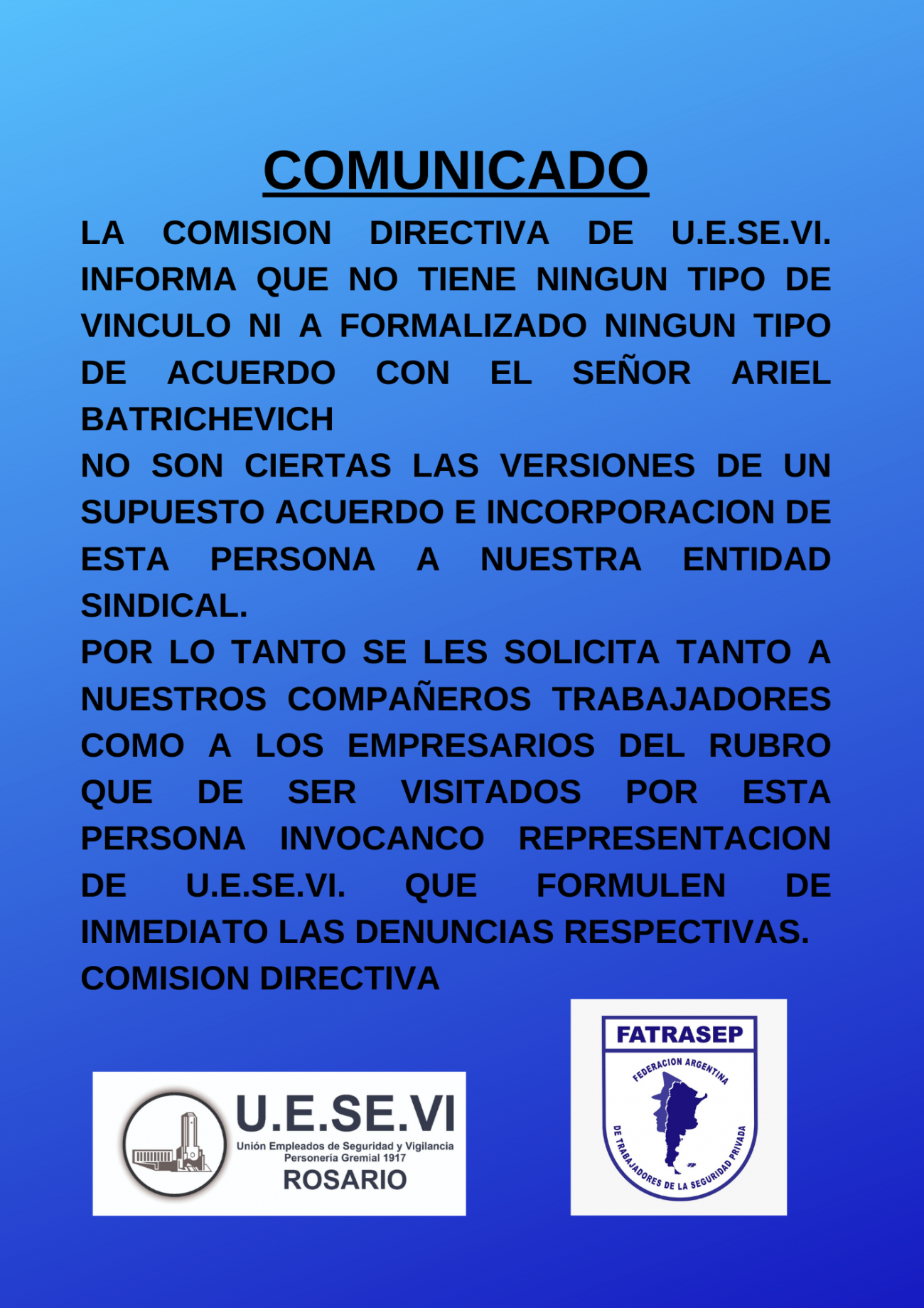 COMUNICADO U.E.SE.VI.